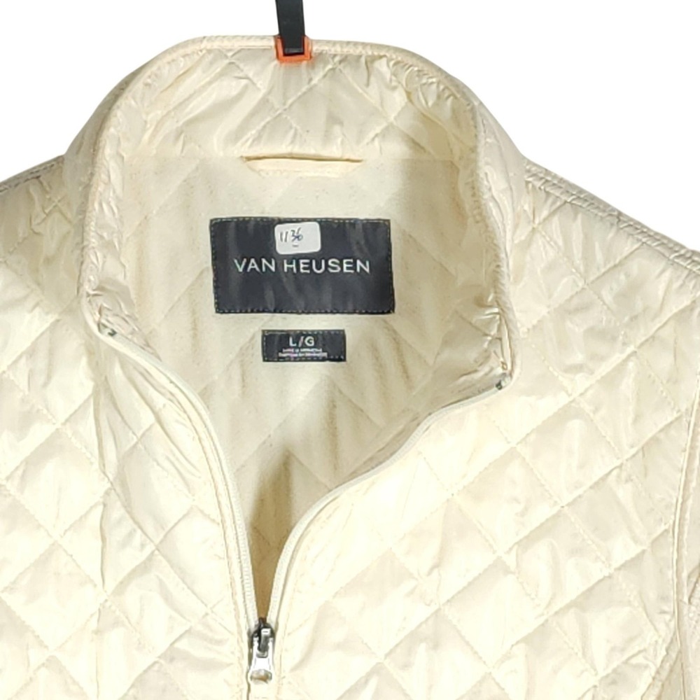 Van Heusen Vest Womens Large White Quilted Full Zip Lined Collared